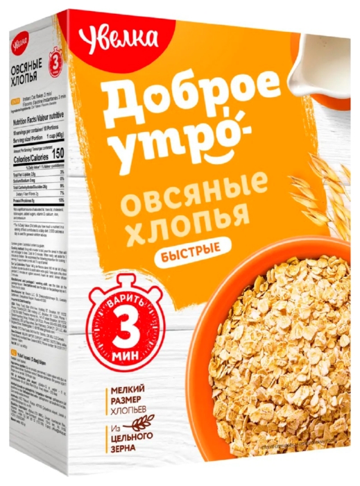 Овсяные хлопья УВЕЛЬСКИЕ КРУПЫ быстрые карт/уп 400г