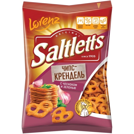 Чипс-крендель ЛОРЕНЦ Солтлетс с чесноком и зеленью 70г