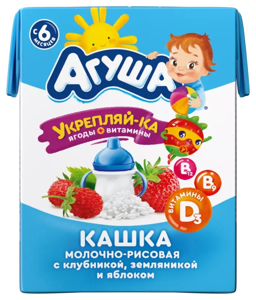 Каша АГУША Укрепляй-ка жидкая яблоко земляника клубника молочная бзмж 2.7% т/пак 200мл