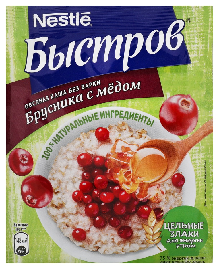 Каша овсяная БЫСТРОВ брусника мед м/у 40г