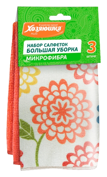 Салфетка ХОЗЯЮШКА МИЛА Большая уборка микрофибра 20*30см 3шт