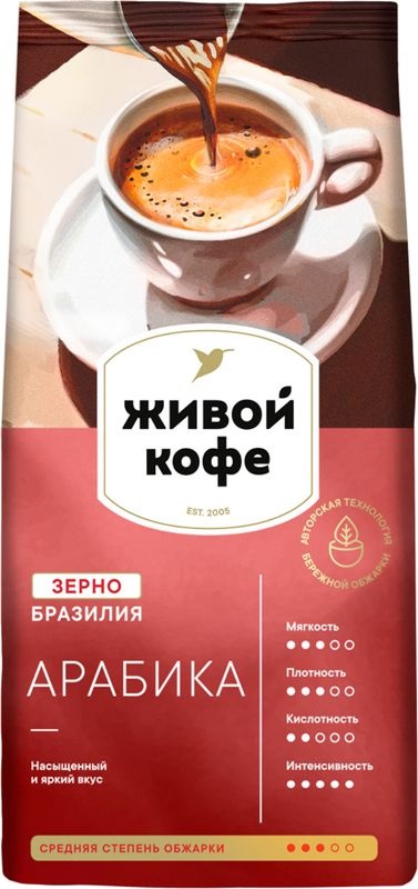Кофе ЖИВОЙ КОФЕ Арабика зерно 200г