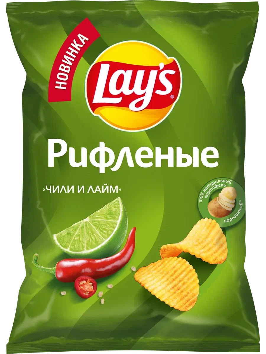 Чипсы ЛЕЙС рифленые чили лайм 105г