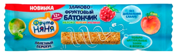 Злаково-фруктовый батончик ФРУТОНЯНЯ яблоко персик малина 25г