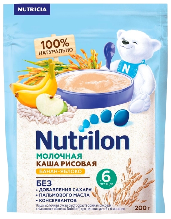 Каша НУТРИЛОН рисовая яблоко банан молочная бзмж м/у 200г
