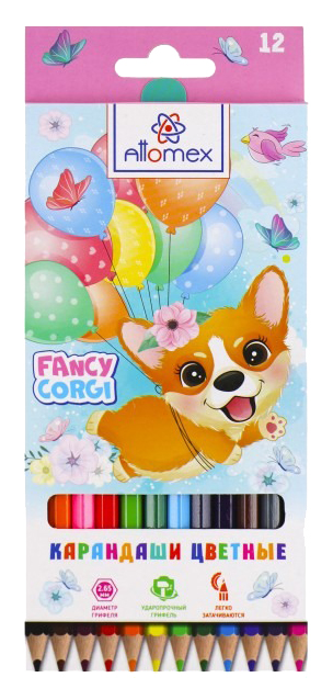 Карандаши цветные АТТОМИКС Причудливый корги 12шт
