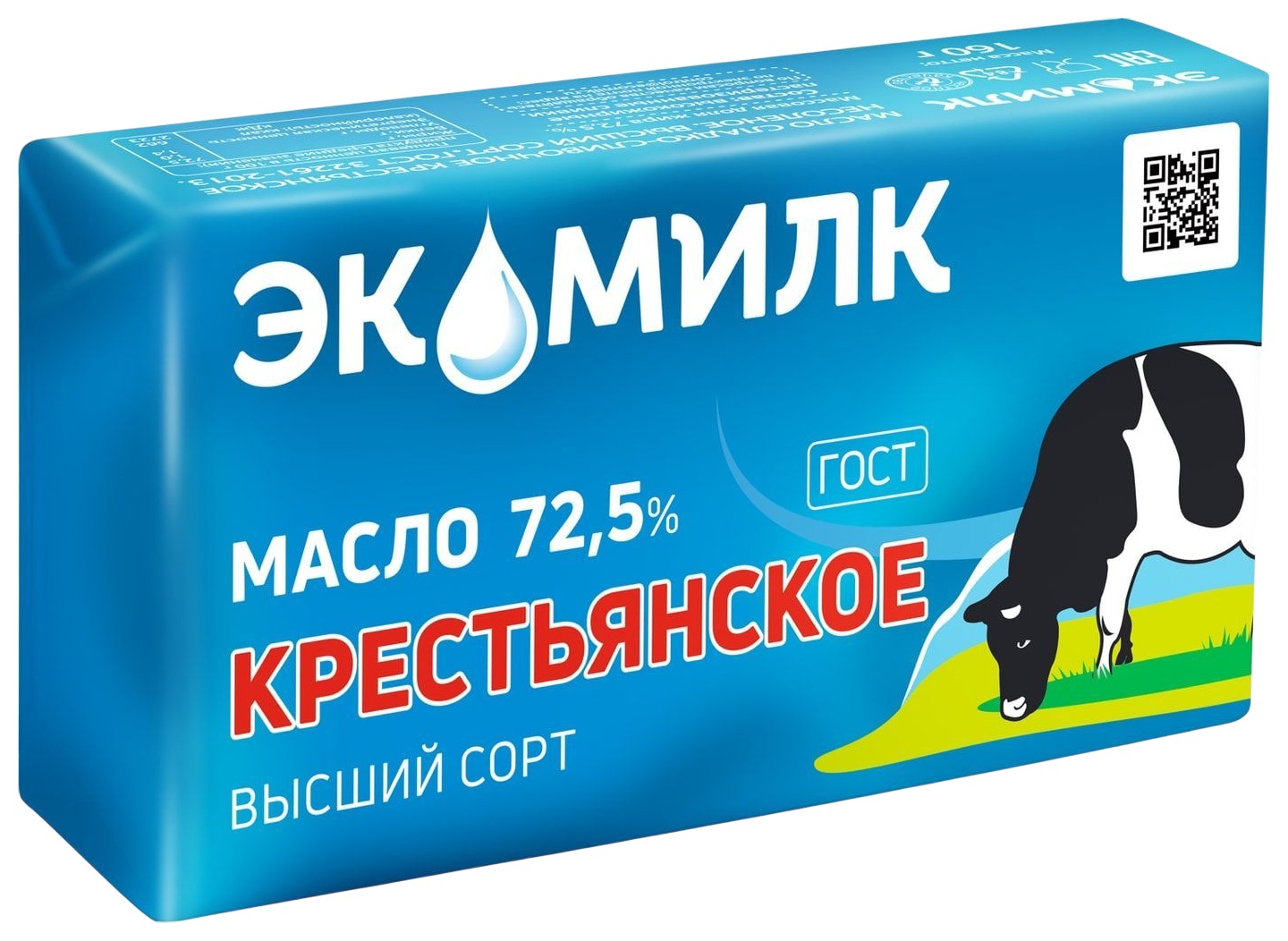 Масло сливочное ЭКОМИЛК Крестьянское бзмж 72.5% 160г