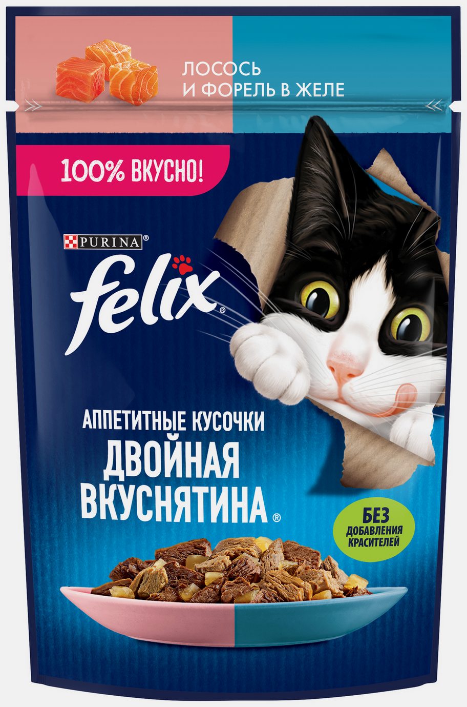 Корм для кошек ФЕЛИКС Двойная вкуснятина с лососем и форелью в желе 75г