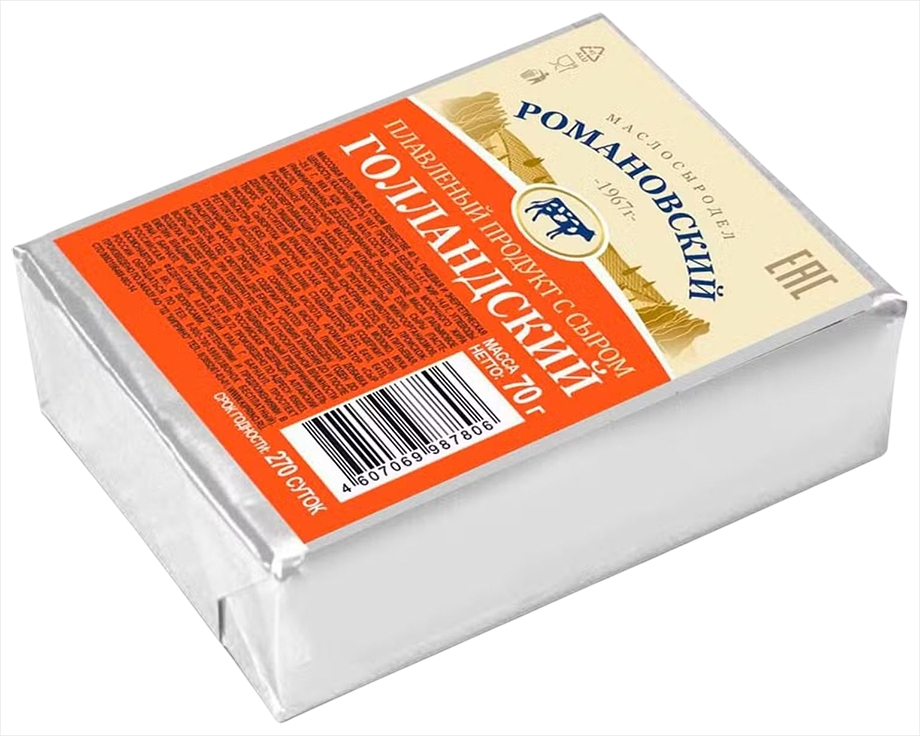 Плавленый продукт с сыром РОМАНОВСКИЙ Голландский сзмж 40% 70г