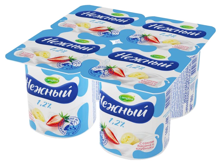 Йогуртный продукт КАМПИНА Нежный банан клубника бзмж 1.2% 100г