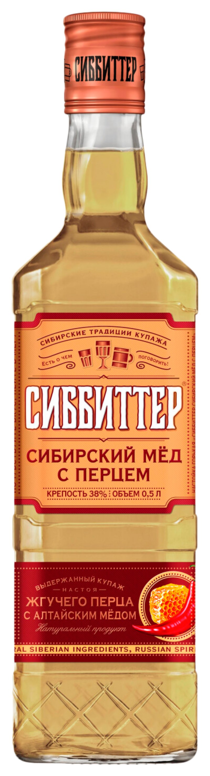 Настойка СИББИТТЕР Сибирский мед с перцем горькая 38% ст/б 0.5л