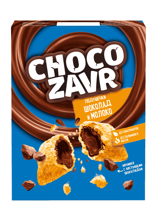 Завтрак ЛЮБЯТОВО Шокозавр подушечки с шоколадно-молочной начинкой 220г