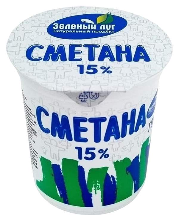 Сметана ЗЕЛЕНЫЙ ЛУГ бзмж 15% стакан 300г