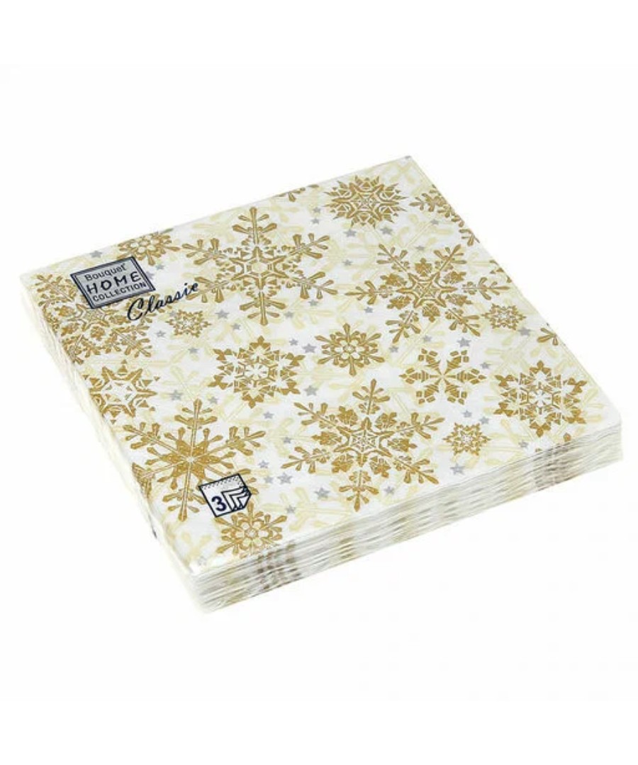 Салфетки ХОУМ КОЛЛЕКШН Золотые снежинки на бежевом 33*33см 20шт