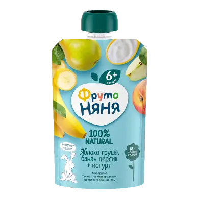 Пюре ФРУТОНЯНЯ яблоко груша банан персик с йогуртом бзмж м/у 90г
