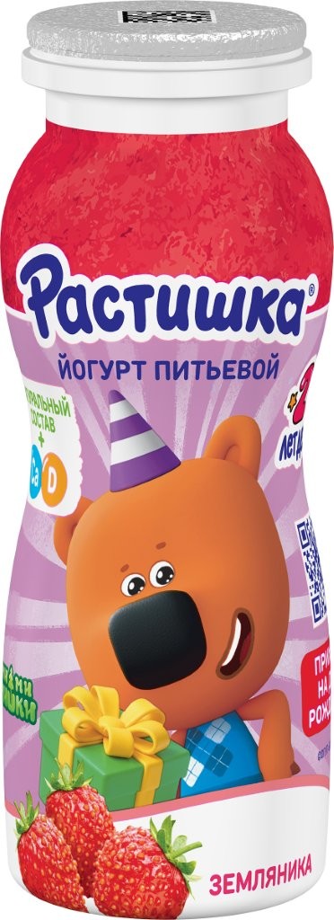 Йогурт РАСТИШКА питьевой обогащенный земляника бзмж 1.6% 90г