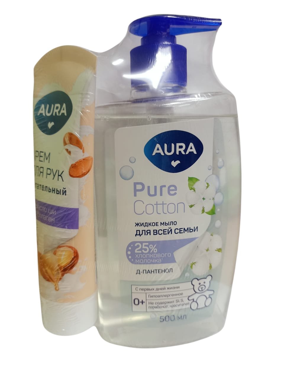 Промо-набор АУРА жидкое мыло для всей семьи 500мл+крем для рук питательный 75мл