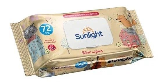 Влажные детские салфетки САНЛАЙТ Лиса с клапаном 72шт