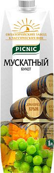 Вино ПИКНИК Мускатный букет белое сл 10-12% т/пак 1л