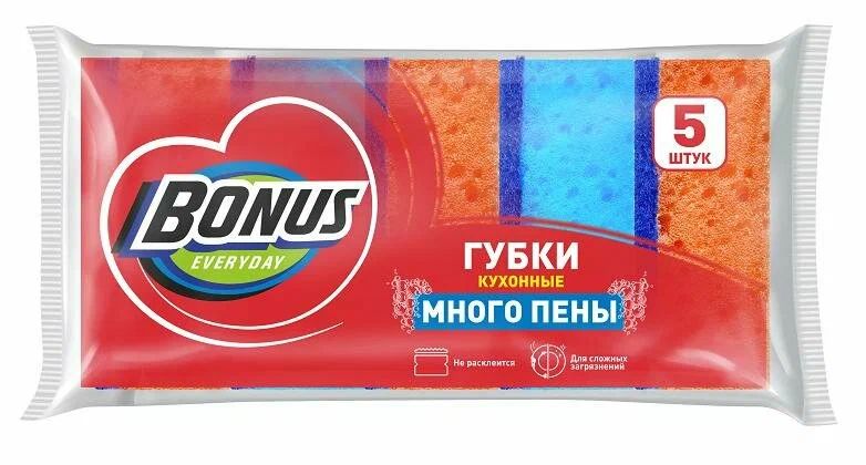 Губки кухонные БОНУС Много пены крупнопористые 5шт