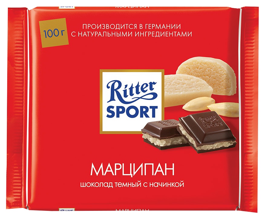 Шоколад РИТТЕР СПОРТ темный с марципаном 100г