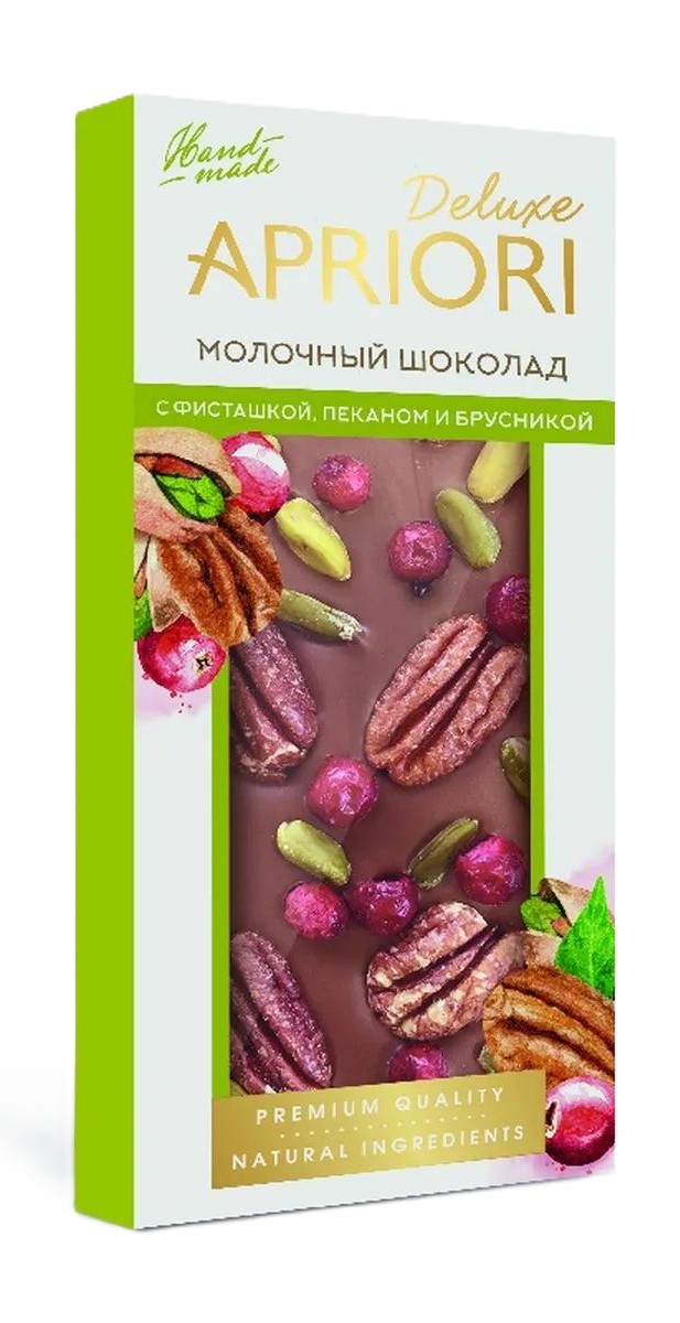 Шоколад АПРИОРИ молочный фисташка пекан и брусника 85г