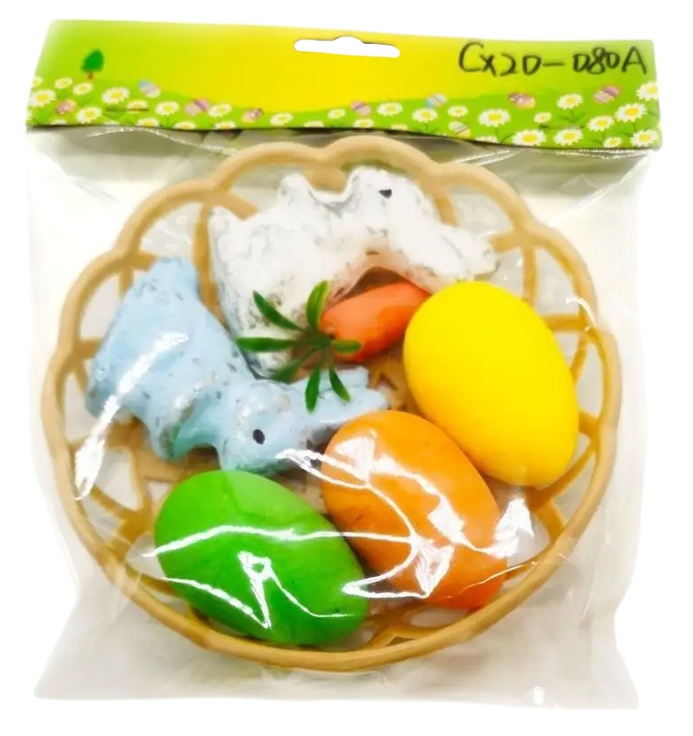 Декор пасхальный СФЕРА Корзинка 3шт яйца+1шт морковь+2шт кролика арт.3-0742