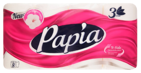 Туалетная бумага ПАПИА белая 3сл 8рул