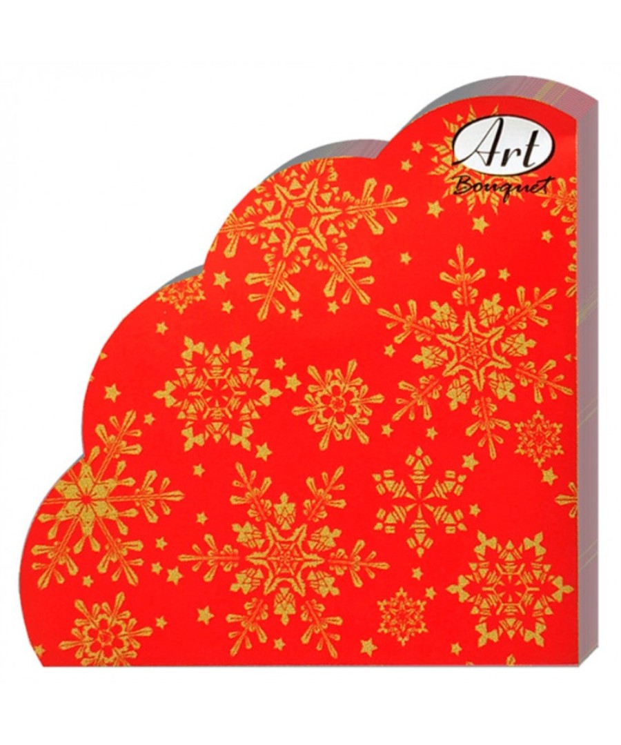 Салфетки АРТ БУКЕТ Золотые снежинки на красном рондо 3сл 12шт