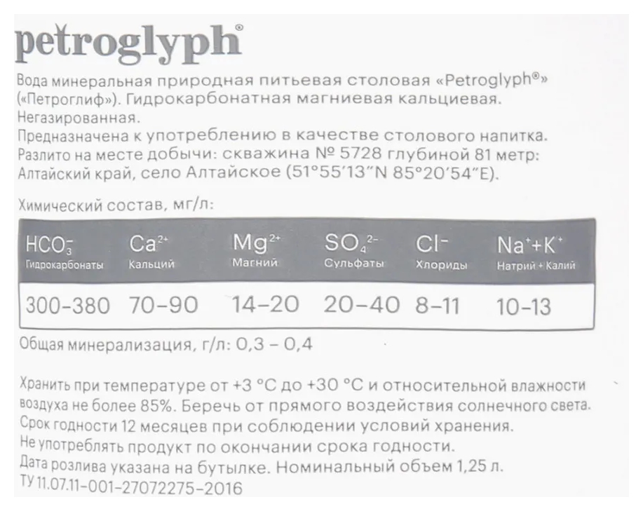 Мин.вода ПЕТРОГЛИФ столовая негазированная пэт 1.25л