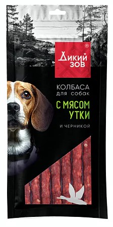 Лакомство для собак ДИКИЙ ЗОВ Колбаса с мясом утки и черникой 85г