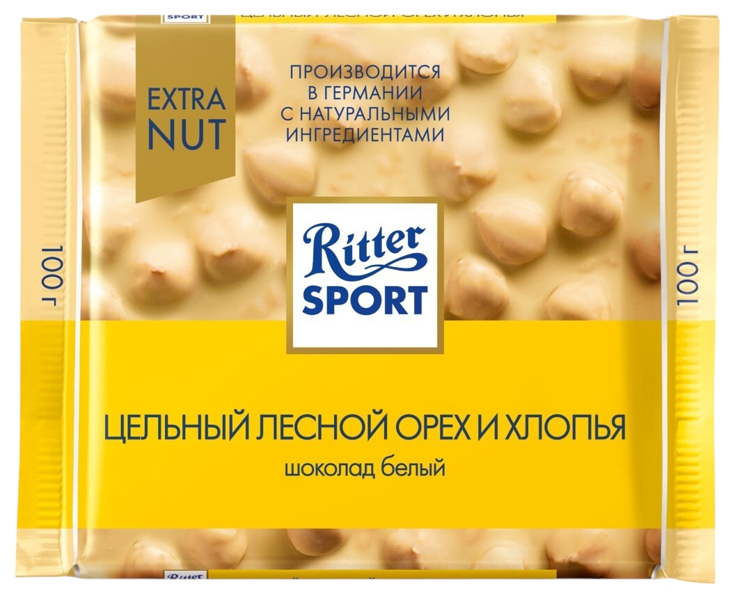 Шоколад РИТТЕР СПОРТ молочный лесной орех и кукурузные хлопья 100г