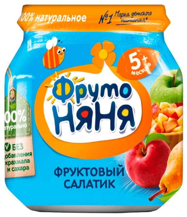 Пюре ФРУТОНЯНЯ натуральное из яблок груш и персиков ст/б 100г