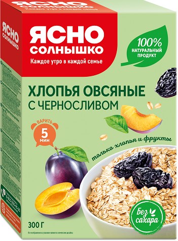 Хлопья ЯСНО СОЛНЫШКО овсяные с черносливом карт/уп 300г