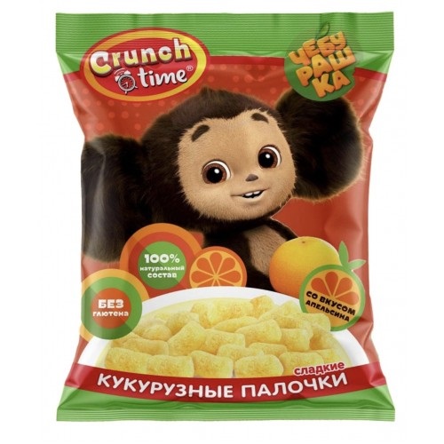Палочки кукурузные ЧЕБУРАШКА Кранч тайм со вкусом апельсина 75г