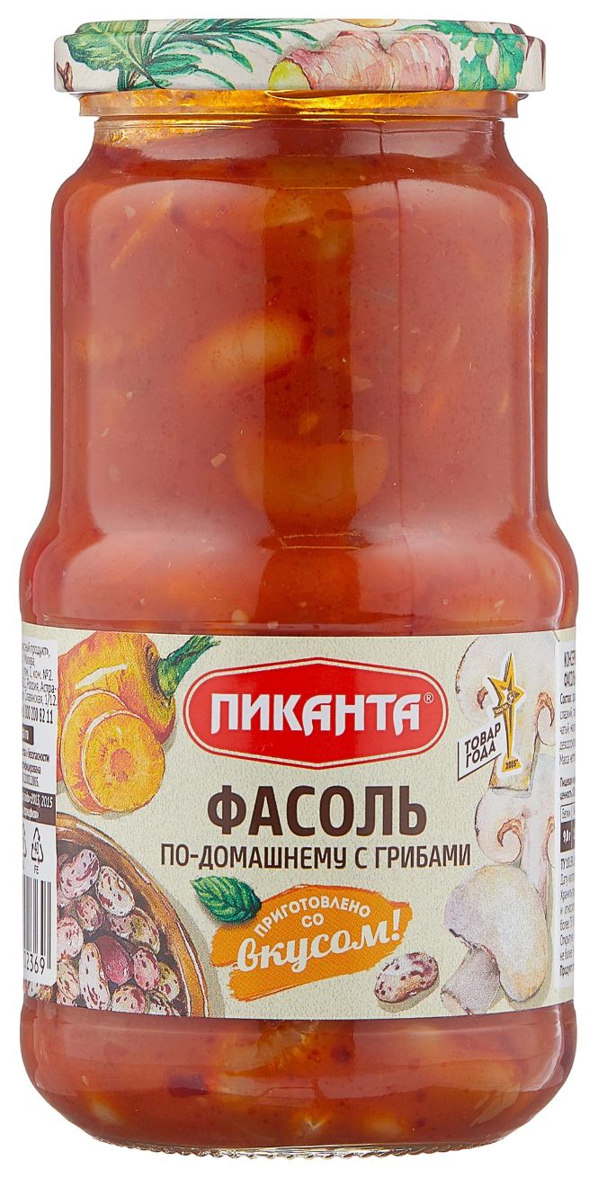 Фасоль ПИКАНТА по-домашнему с грибами ст/б 470г