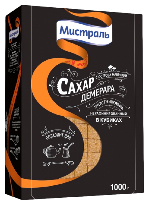 Сахар МИСТРАЛЬ Демерара рафинад карт/уп 1кг