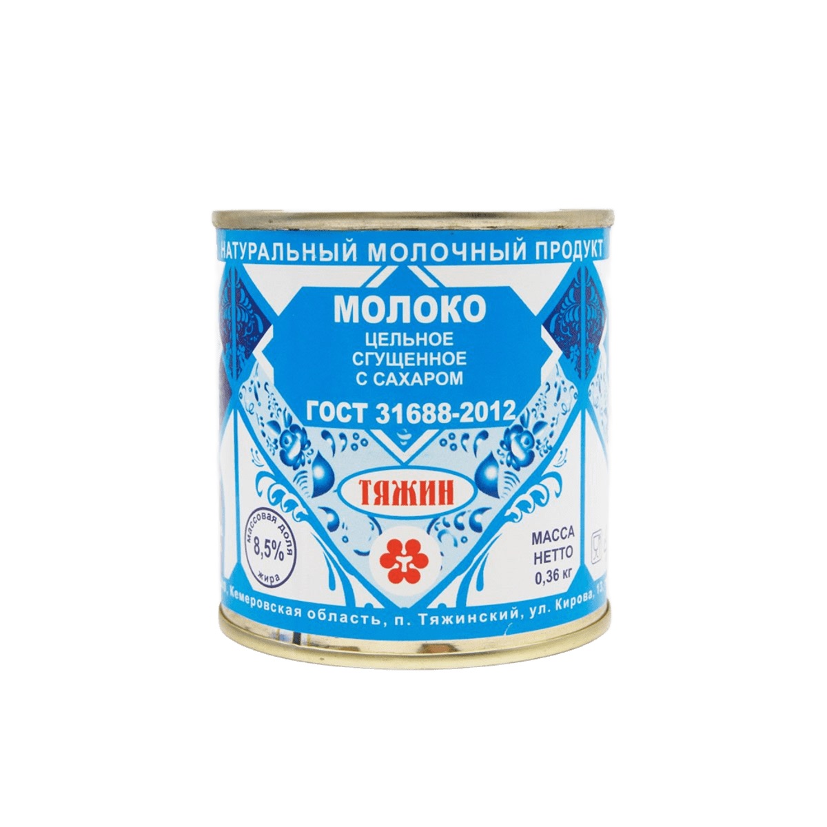 Сгущенное молоко ТЯЖИН цельное ГОСТ бзмж 8.5% ж/б 360г