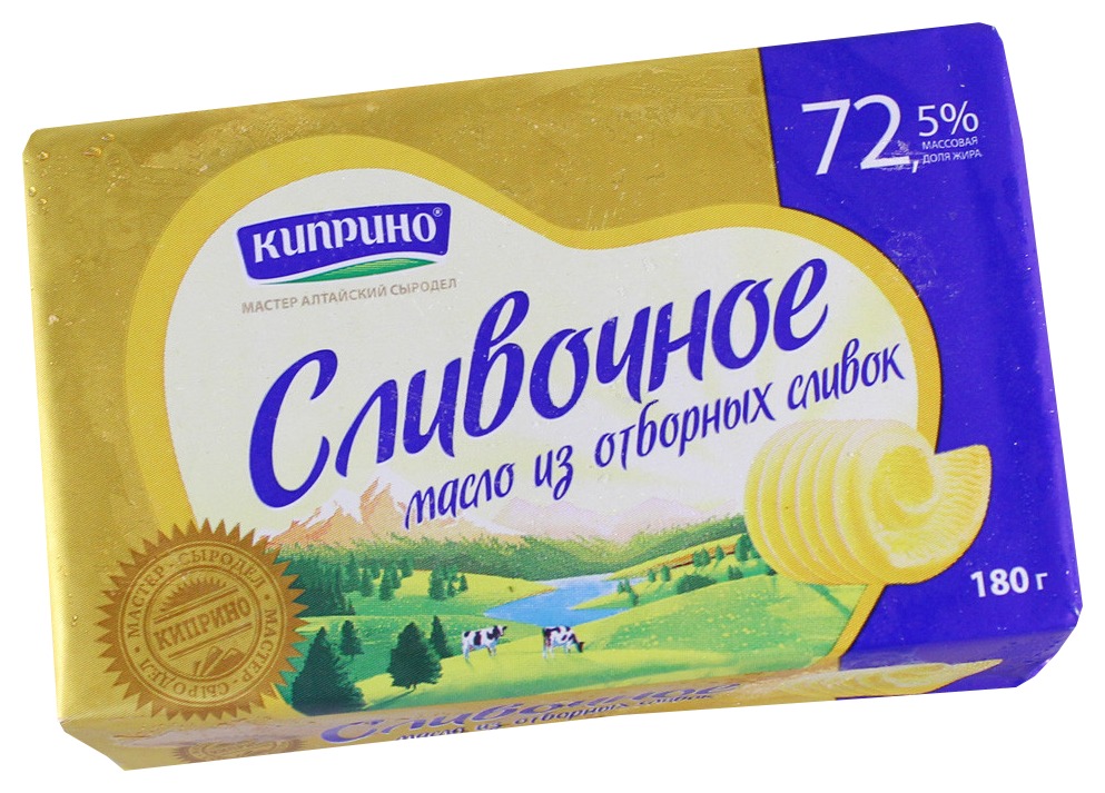 Масло сладко-сливочное КИПРИНО Крестьянское несоленое бзмж 72.5% 180г