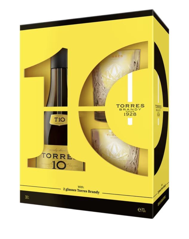 Бренди ТОРРЕС 10 лет Гран Резерва 38% ПК 0.7л+2 стакана