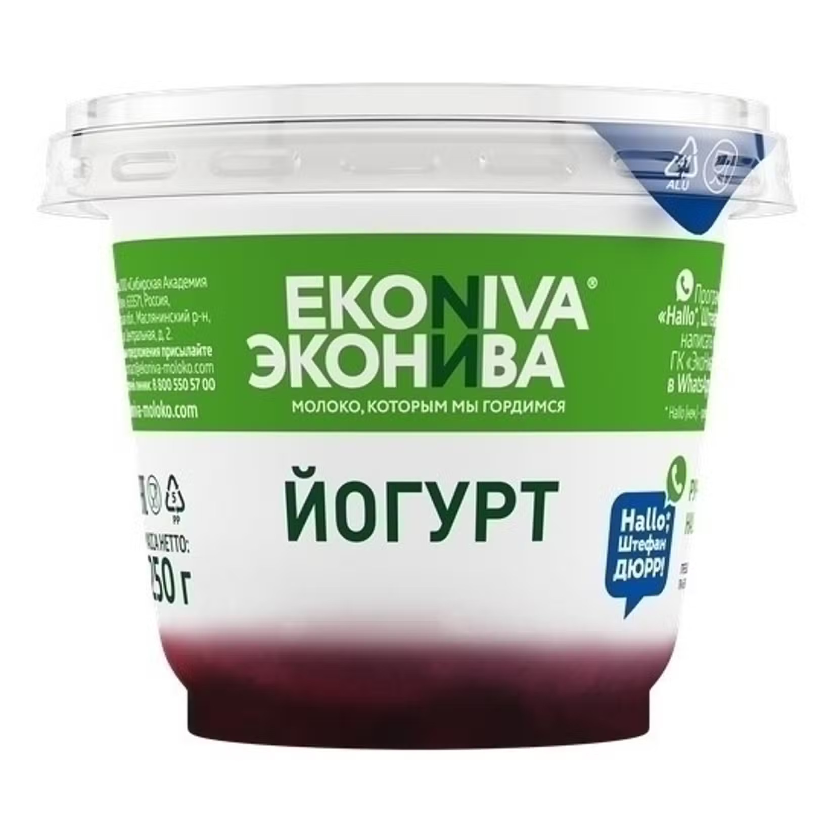 Йогурт ЭКОНИВА черника бзмж 3% 250г