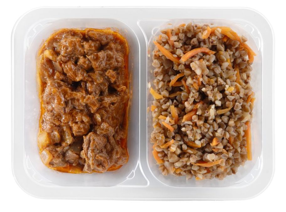 Гуляш из говядины с гречкой и овощами 270г