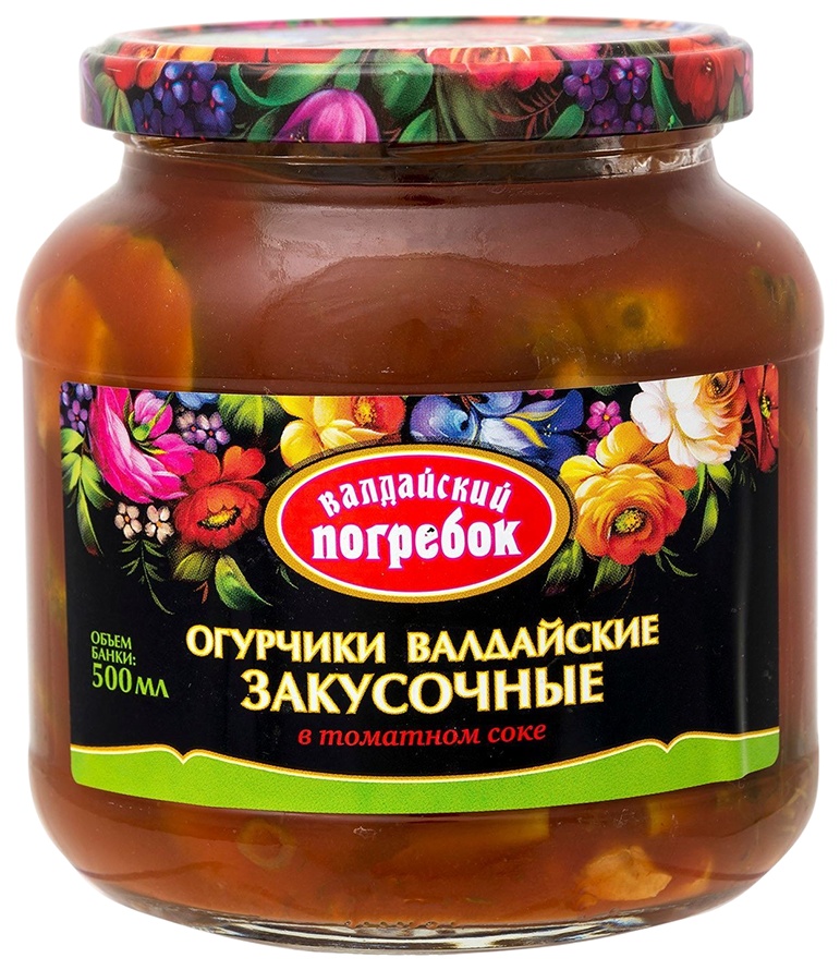 Огурчики ВАЛДАЙСКИЙ ПОГРЕБОК Валдайские закусочные в томатном соке ст/б 500мл