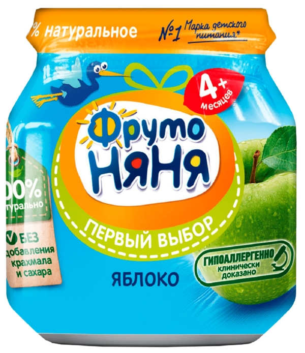 Пюре ФРУТОНЯНЯ яблоко натуральное ст/б 100г