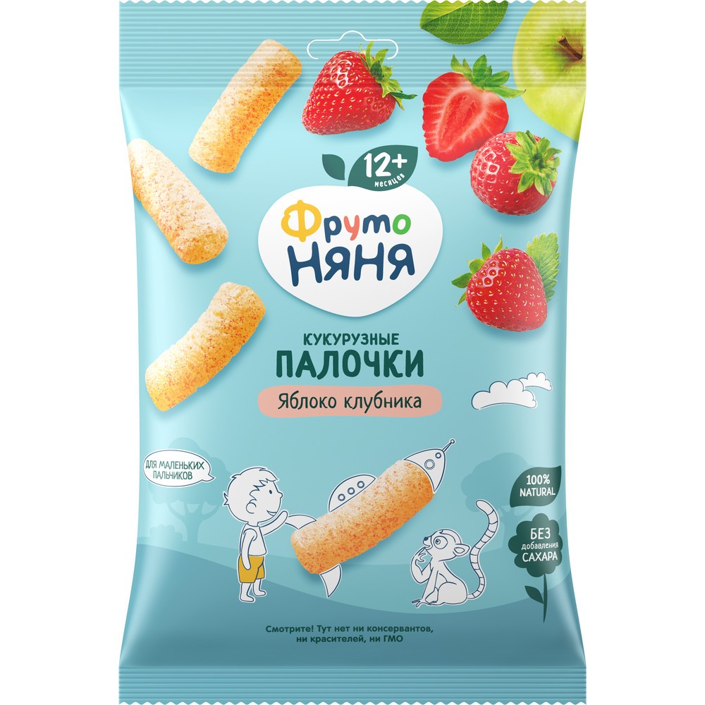 Кукурузные палочки ФРУТОНЯНЯ яблоко клубника 20г