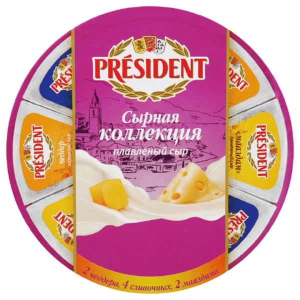 Сыр плавленый ПРЕЗИДЕНТ Сырная коллекция маасдам чеддер бзмж 45% 140г