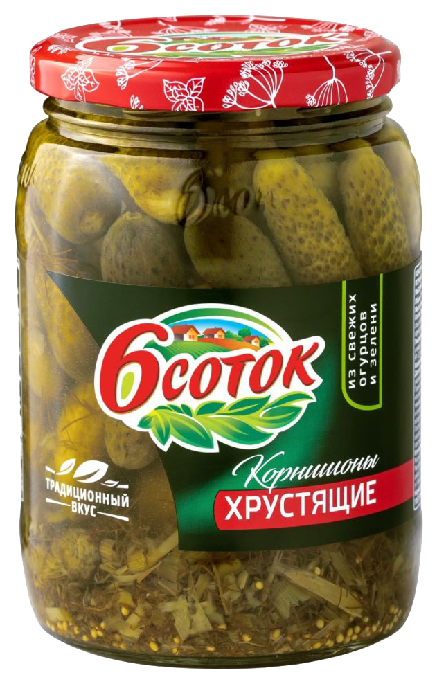 Огурцы ШЕСТЬ СОТОК корнишоны хрустящие ст/б 680г