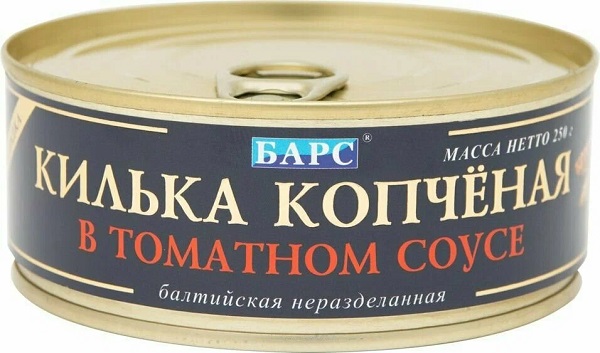 Килька БАРС балтийская копченая в т/с ж/б ключ 250г