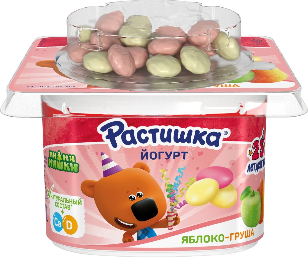 Йогурт РАСТИШКА обогащенный яблоко груша с печеньем бзмж 3% пэт 118г