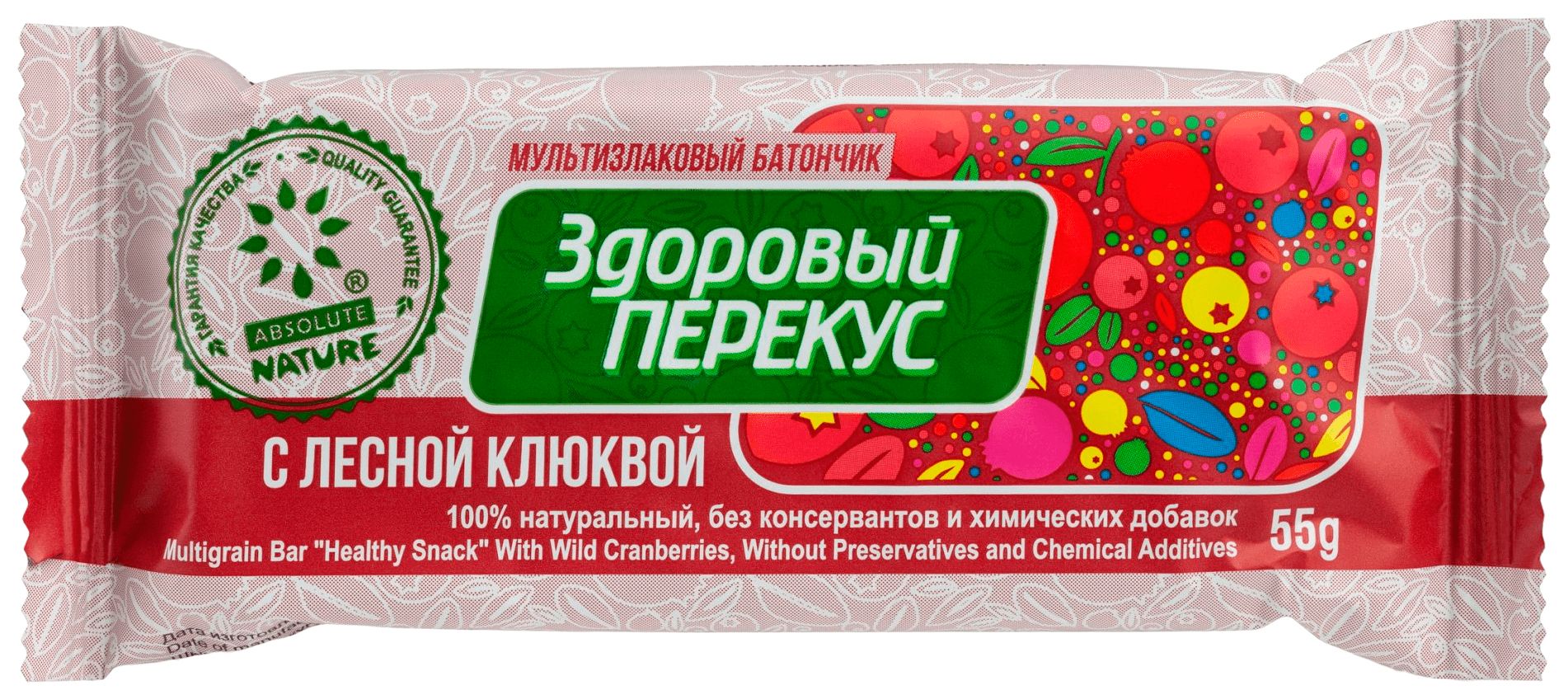 Батончик ЗДОРОВЫЙ ПЕРЕКУС с клюквой 55г